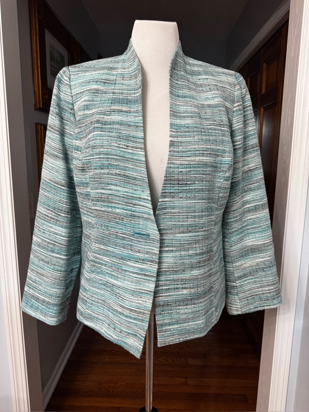 Jones Studio Separates Aqua Gray Tweed Suit Jacket 14W Blazer Career Office